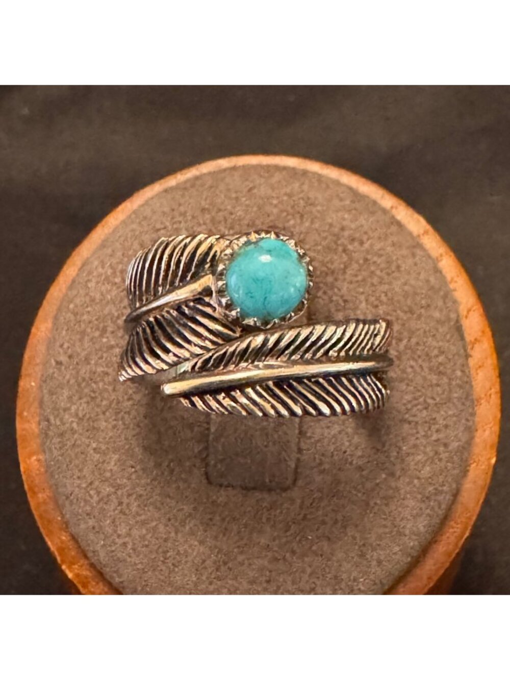 Sterling Silver 925 Turquoise Feather Textured Bypass Design Ring Size 9
